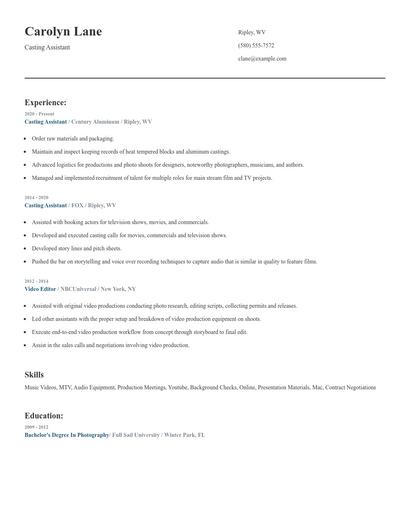 Casting Assistant Resume