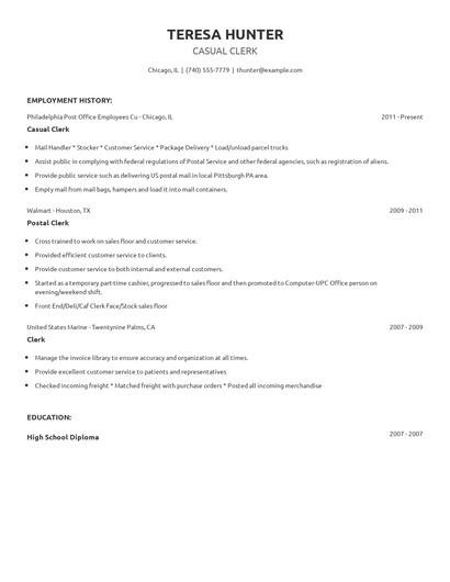 Casual Clerk Resume
