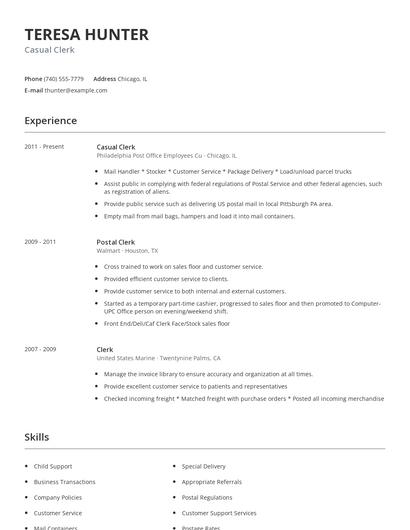 Casual Clerk Resume