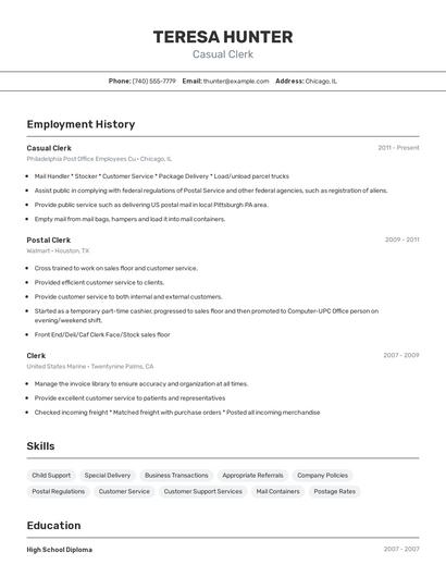 Casual Clerk Resume