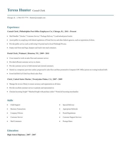 Casual Clerk Resume