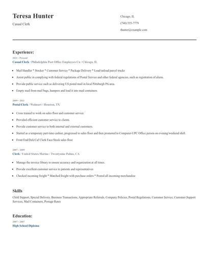 Casual Clerk Resume