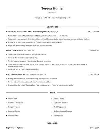 Casual Clerk Resume