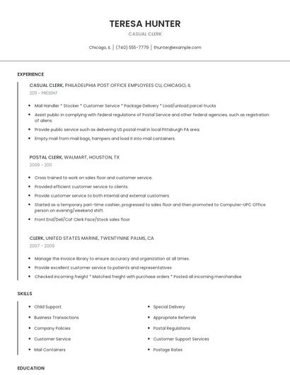 Casual Clerk Resume