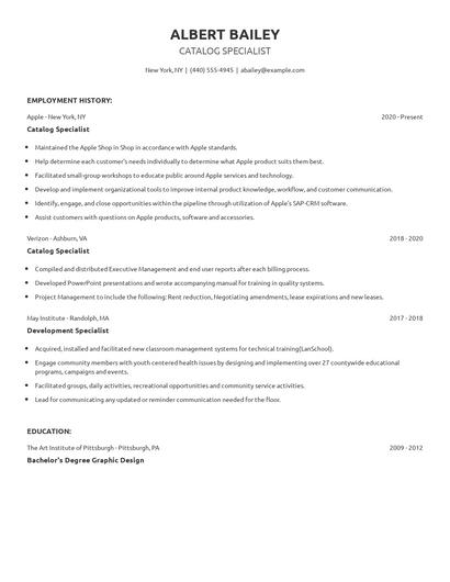 Catalog Specialist Resume