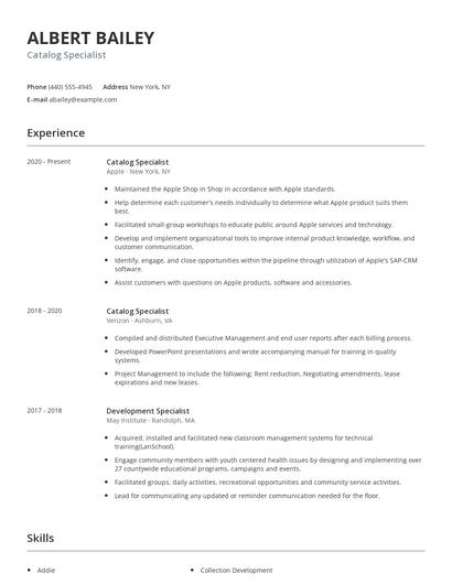 Catalog Specialist Resume