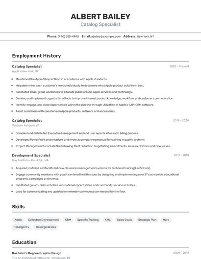 Catalog Specialist Resume