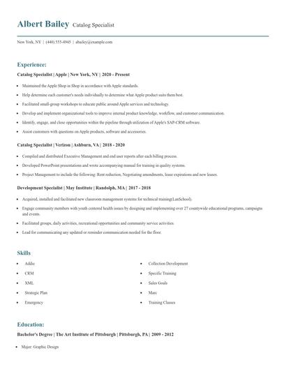 Catalog Specialist Resume