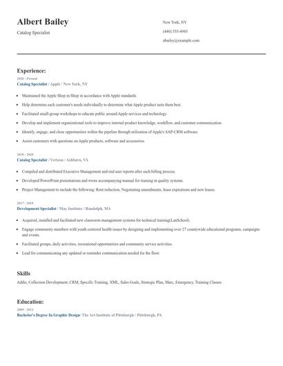 Catalog Specialist Resume