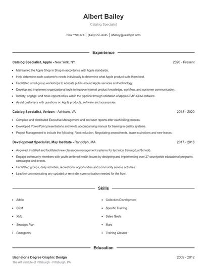Catalog Specialist Resume