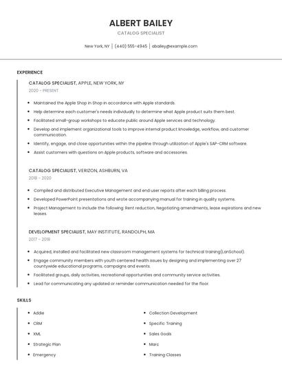 Catalog Specialist Resume