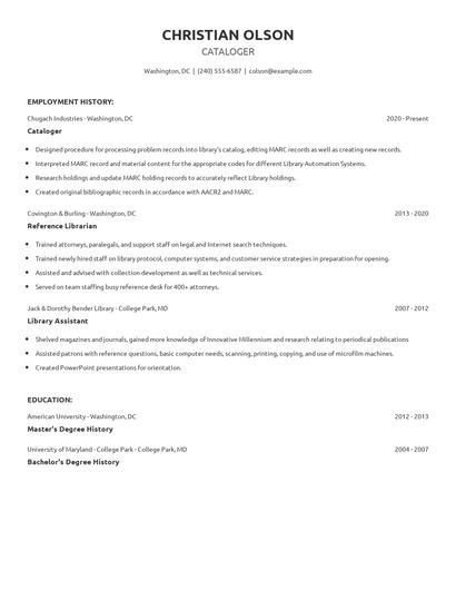 Cataloger Resume
