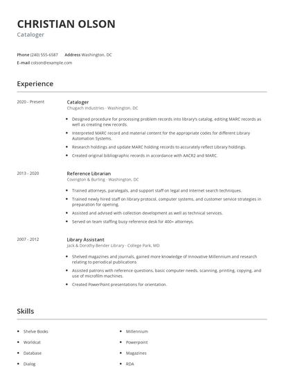 Cataloger Resume