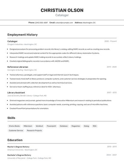 Cataloger Resume