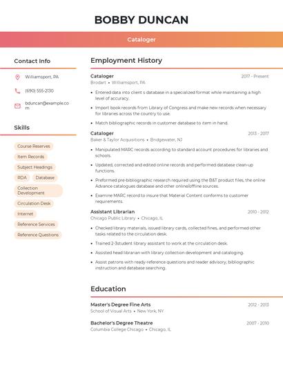 Cataloger Resume