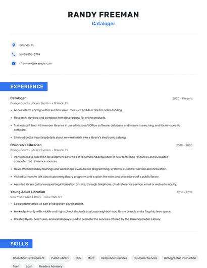 Cataloger Resume