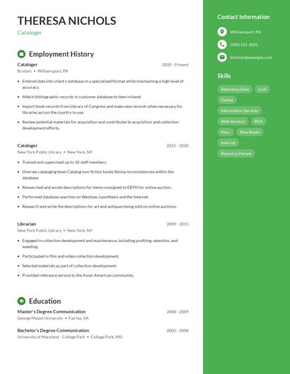 Cataloger Resume