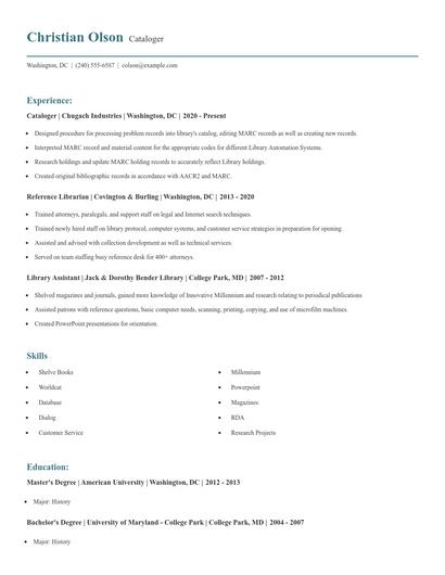 Cataloger Resume