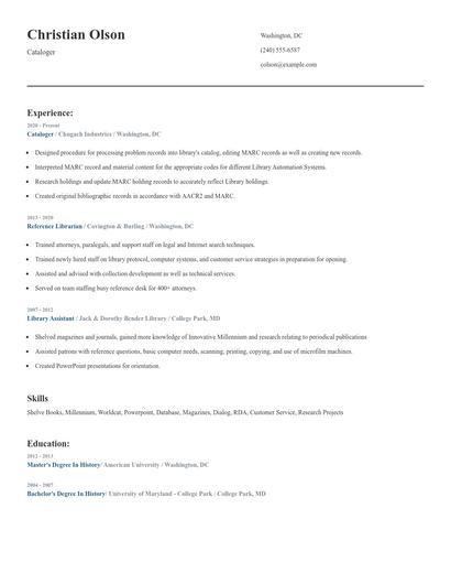 Cataloger Resume