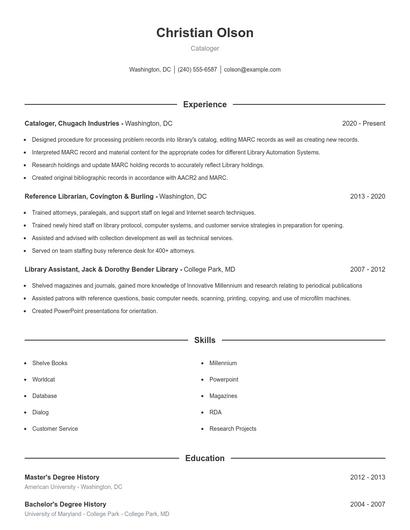 Cataloger Resume