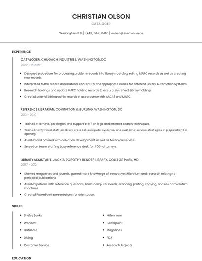 Cataloger Resume