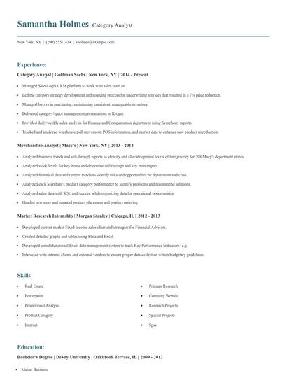 Category Analyst Resume