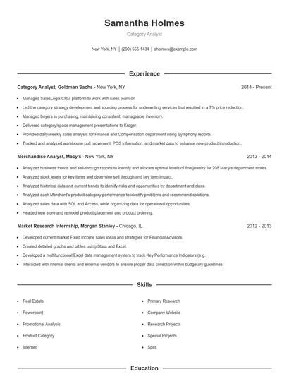 Category Analyst Resume