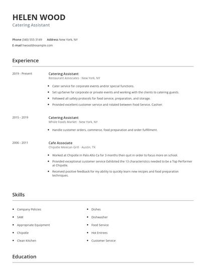 Catering Assistant Resume