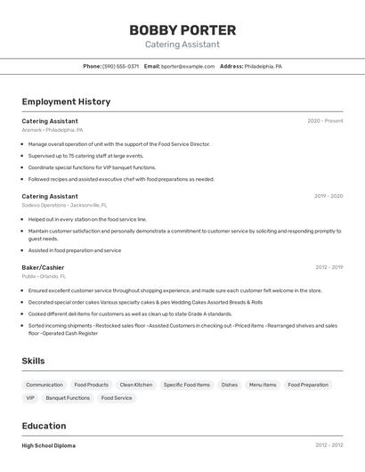 Catering Assistant Resume