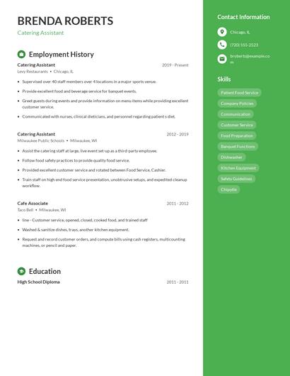 Catering Assistant Resume