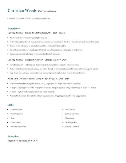 Catering Assistant Resume