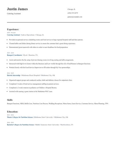 Catering Assistant Resume