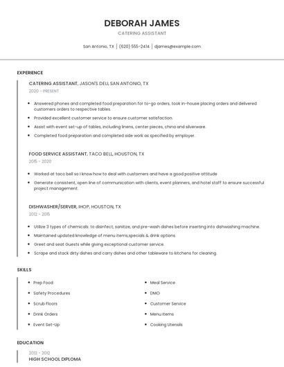 Catering Assistant Resume