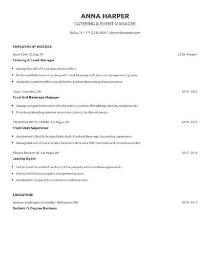 Catering & Event Manager Resume