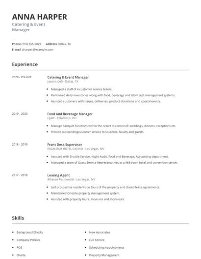 Catering & Event Manager Resume