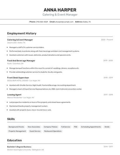 Catering & Event Manager Resume