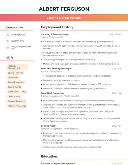 Catering & Event Manager Resume