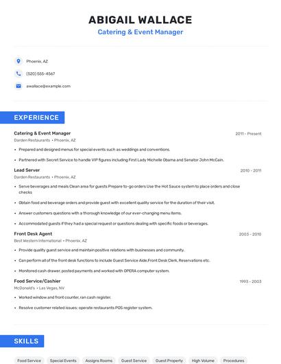 Catering & Event Manager Resume
