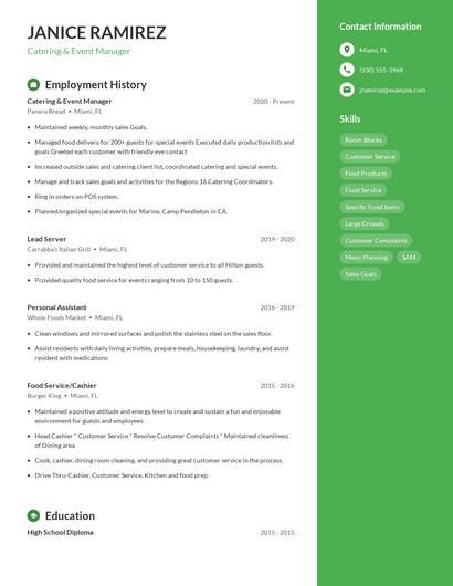 Catering & Event Manager Resume