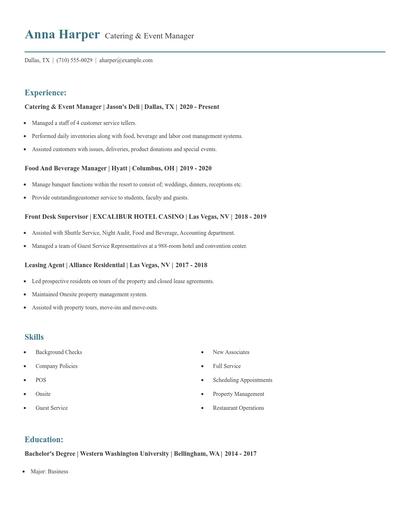 Catering & Event Manager Resume