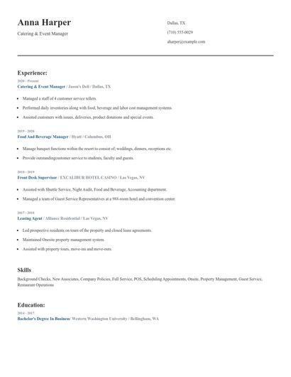 Catering & Event Manager Resume