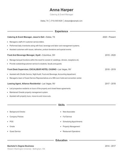 Catering & Event Manager Resume