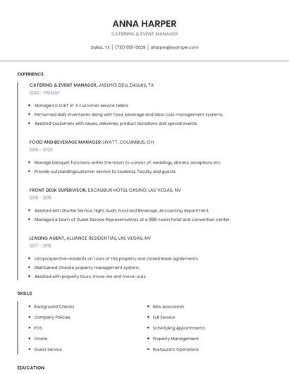 Catering & Event Manager Resume