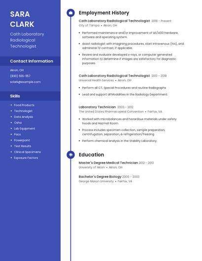 Cath Laboratory Radiological Technologist Resume