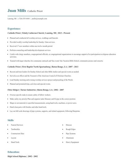 Catholic Priest Resume