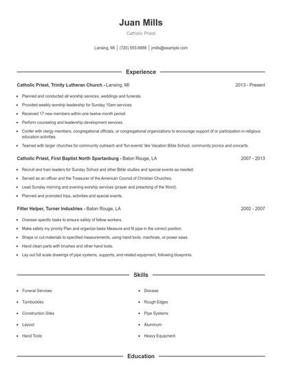 Catholic Priest Resume