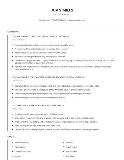 Catholic Priest Resume