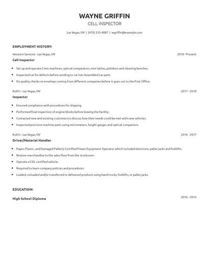 Cell Inspector Resume