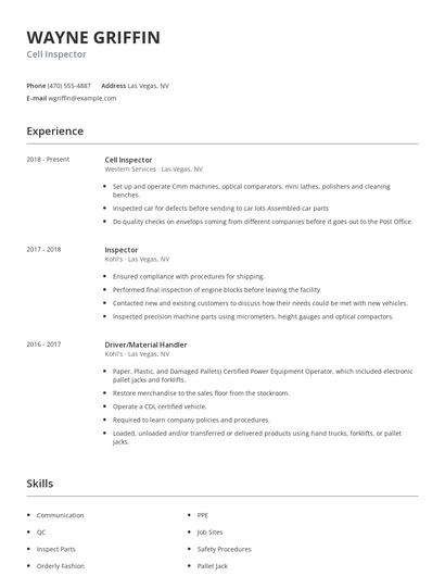 Cell Inspector Resume
