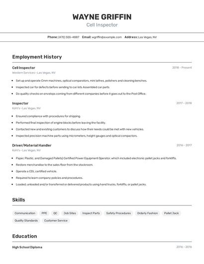 Cell Inspector Resume